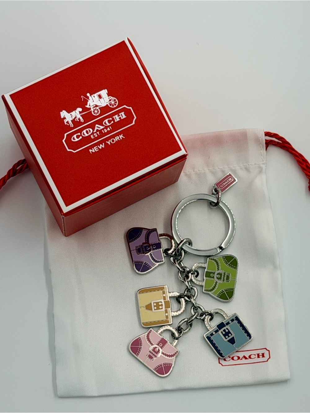 NWOT Vintage Coach Y2K Enamel Multi Mini Purse Bag Charm Keyring RARE